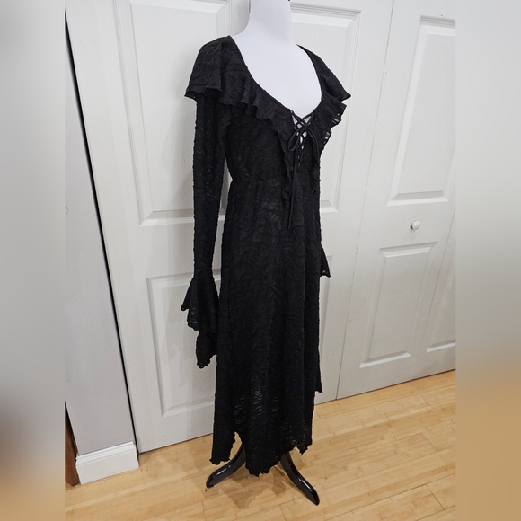 Disturbia Goth Black Jessel Distressed Cascade Handkerchief Hem Midi Dress 2 - Picture 4 of 4